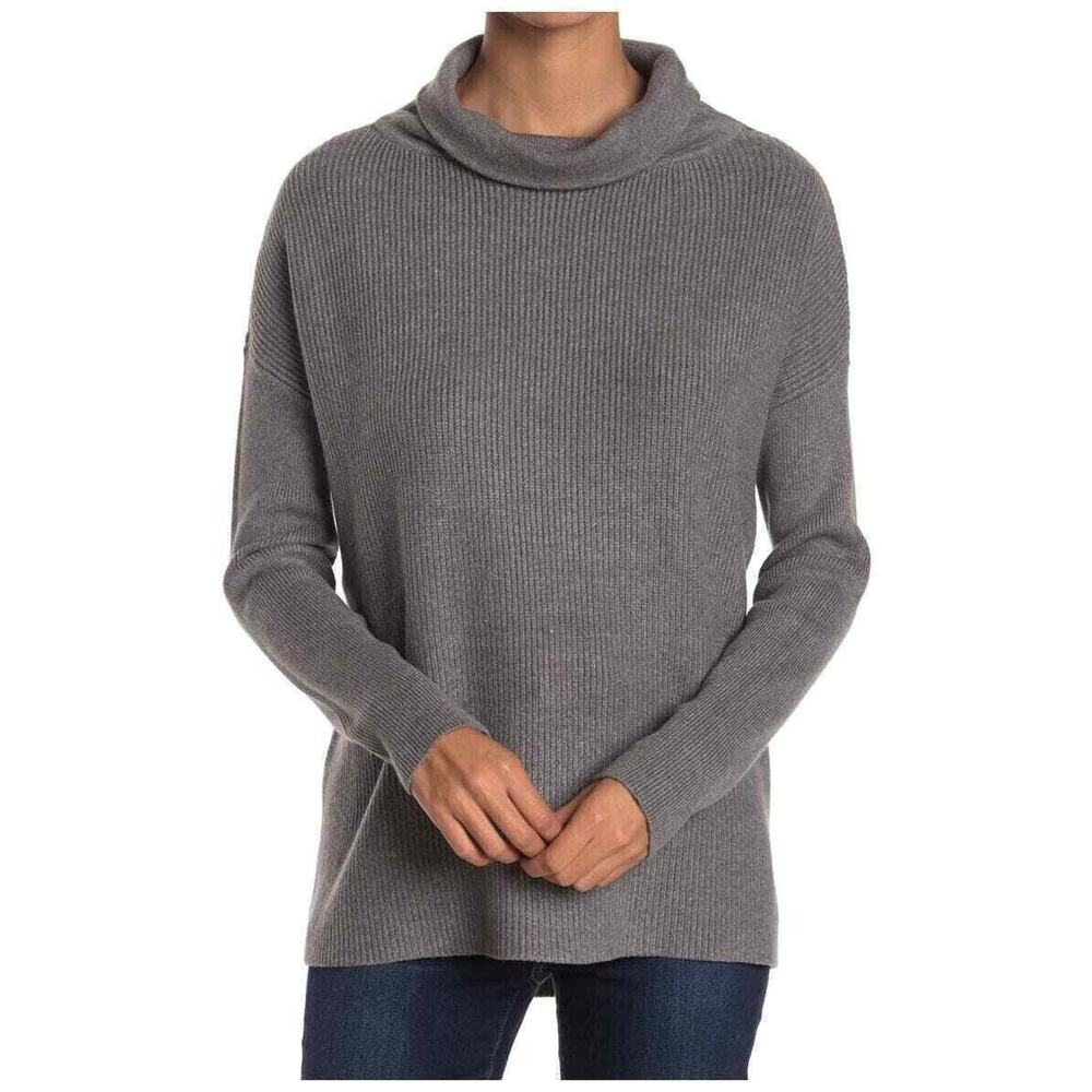Devotion by Cyrus Women's Cowl Neck Ribbed Tunic Sweater in Charcoal XSmall